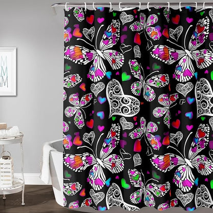 AILONEN Colorful Butterfly Shower Curtain for Bathroom Decor,Beautiful Butterfly Bath Curtain for Kids Women Girls,Pint Polyester Waterproof with 12 Plastic Hooks 72" W*78" H