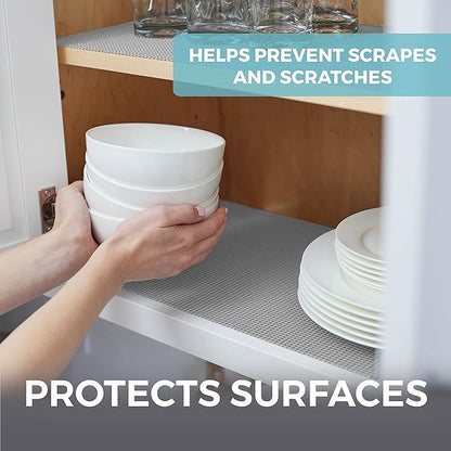 HOME GENIE Drawer Shelf and Cabinet Liner, Durable with Strong Grip, 12 Inch x 20 FT, Non Adhesive Liners Protect Kitchen Cabinets and Cupboard, Bathroom Drawers and Shelves, Desks, Soft Gray