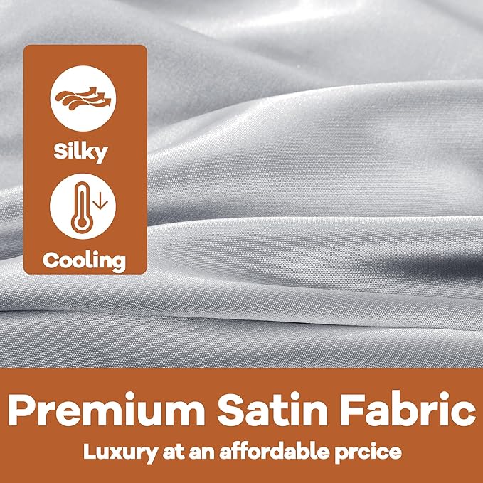 HOMBYS Silky Satin Pregnancy Pillow Cover (ONLY Pillowcase), Luxurious Smooth Maternity Pillow Cover, C Shaped Soft & Breathable Large Pillow Protector for Side Sleeper, 60.2" L x 34.2" W, Light Grey