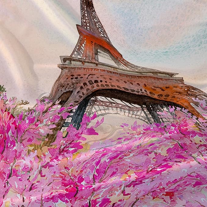 AILONEN Paris Tower Shower Curtain,Romantic Tower Theme Waterproof Fabric Shower Curtain Set for Girls Kids Teens, 72" W*78" H Pink Flowers Dreamy Eiffel Tower Shower Curtain