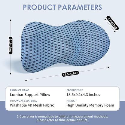 Lumbar Support Pillow, Back Pillow for Low Back Pain Relief, Ergonomic Streamline Car Seat, Office Chair, Recliner and Bed (Blue)