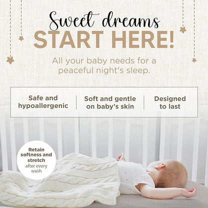 Bassinet Fitted Sheets - Compatible with Fodoss, Mika Micky & Dream on Me Poppy Traveler Bassinet | 100% Organic Jersey Cotton - White + Grey | 32x19 (2 Pack)