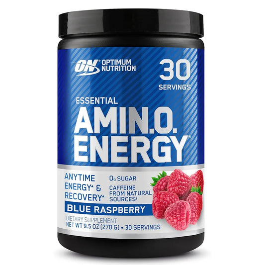 Optimum Nutrition Amino Energy - Pre Workout with Green Tea, BCAA, Amino Acids, Keto Friendly, Green Coffee Extract, Energy Powder - Blue Raspberry, 30 Servings 