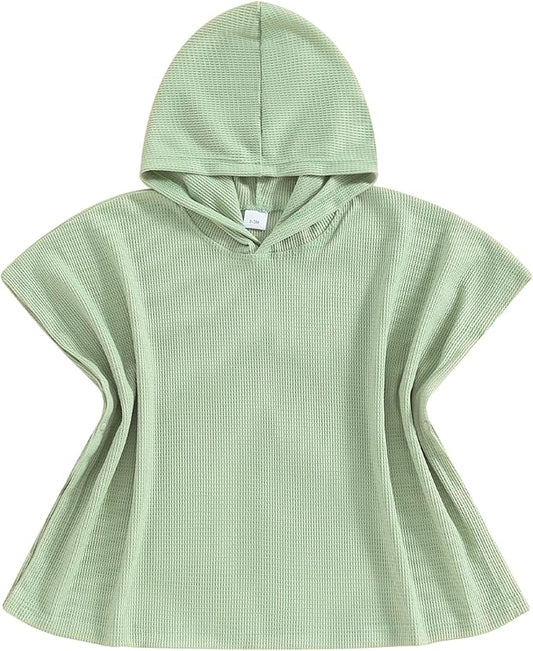 Toddler Beach Towel with Hood Kids Waffle Swim Cover Up Bath Towel Surf Poncho Boys Girls Hooded Beach Towel (Green, 5-6 Years)