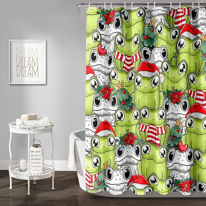 AILONEN Cute Cartoon Frog Shower Curtain,Funny Frog White Green Animal Frog Bath Curtain for Kids Boys Girls,Waterproof Curtain for Bathroom with 12 Plastic Hooks, 60" W x 72" H