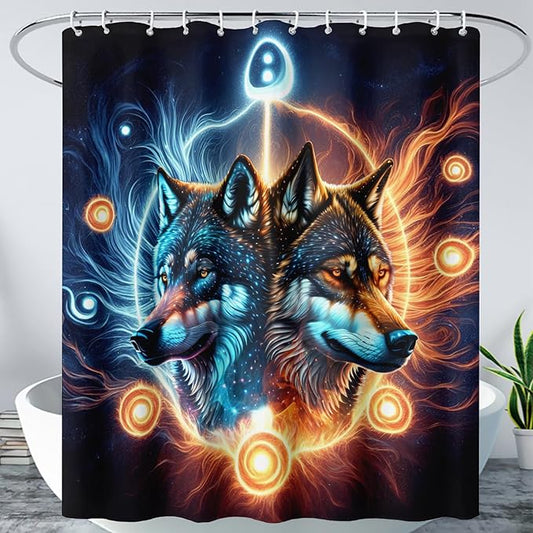 AILONEN Boys Wolf Shower Curtains, Animal Wolf Print Shower Curtain for Boys Kids Bathroom Decor,Modern Abstract Black Bath Curtain 72" W*84" H Decor with 12 Plastic Hooks