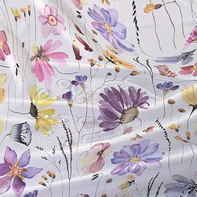 AILONEN Solemn Flowers Shower Curtain,Daisy Theme Bathroom Shower Curtain for Girls Kids Teens, 72" W*96" H Watercolor Patchwork Flowers Bathroom Decor for Bathroom