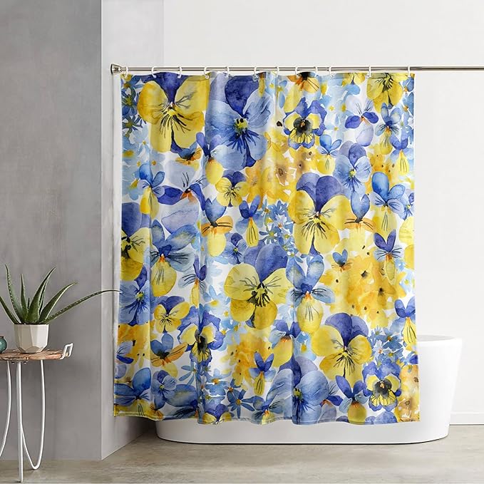 AILONEN Watercolor Flowers Shower Curtain,Purple and Yellow Flowers Theme Waterproof Fabric Shower Curtain for Girls Kids Teens, 36" W*72" H Patchwork Flower Shower Curtain Sets
