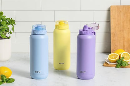 Ello Cooper 22oz Stainless Steel Water Bottle with Straw and Carry Handle, Double Walled and Vacuum Insulated Metal, Leak Proof Locking Lid with Soft Silicone Spout, Reusable, BPA Free, Lemonade
