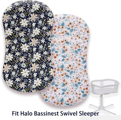 Premium Cotton Bassinet Sheets, Fit for Halo Bassinest Swivel Sleeper, 2 Pack Hourglass Bassinet Mattress Sheet Set for Baby Girls, Soft Breathable Safe, Blossom