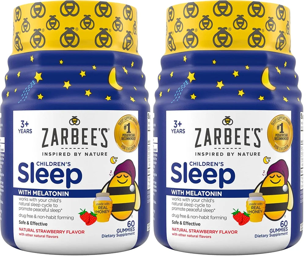 Zarbee's Children's Sleep Gummies with Melatonin, Non-Habit Forming Children's Sleep Gummies Work with Natural Sleep Cycles to Promote Peaceful Sleep, Drug-Free, Natural Strawberry, 60 ct 