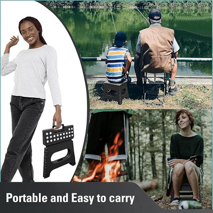 Folding 11inch Lightweight Step Stool - Compact & Portable - Sturdy Non-Slip Design for Kitchen, Bathroom - Durable & Space-Saving - Weight Capacity up to 300lbs - Black - Ideal for Adults and Kids
