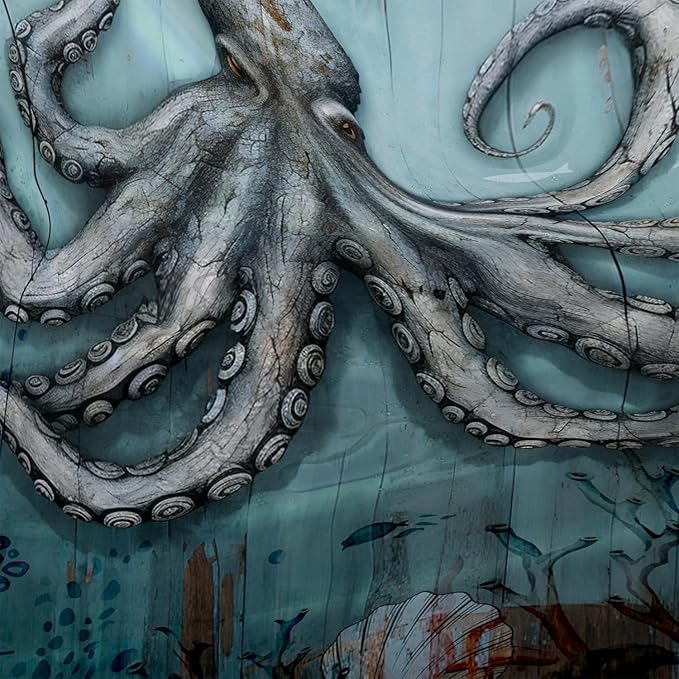 AILONEN 3D Ocean Octopus Shower Curtain Set for Bathroom,Sea Turtle Seahorse Animal Bath Curtain,Ocean Theme Waterproof Fabric Shower Curtain with Hooks,60" W*72" H