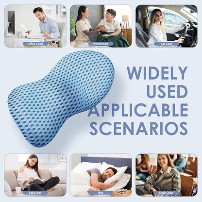 Lumbar Support Pillow, Back Pillow for Low Back Pain Relief, Ergonomic Streamline Car Seat, Office Chair, Recliner and Bed (Blue)