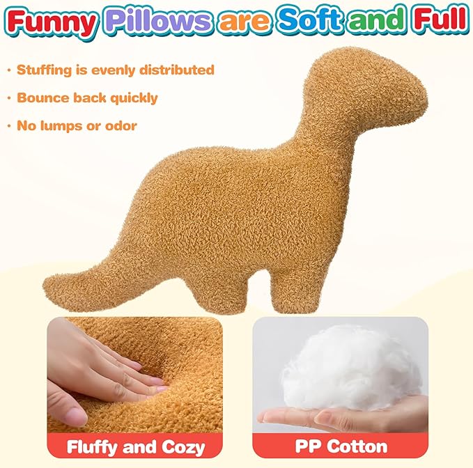 Dino Nugget Pillow for Birthday Gifts, Dinosaur Chicken Nugget Pillow Funny Gifts for Teens Boys and Girls, Fun Pillows Cute Dinosaur Gifts for Kids and Adults - (Small, 3Pcs)