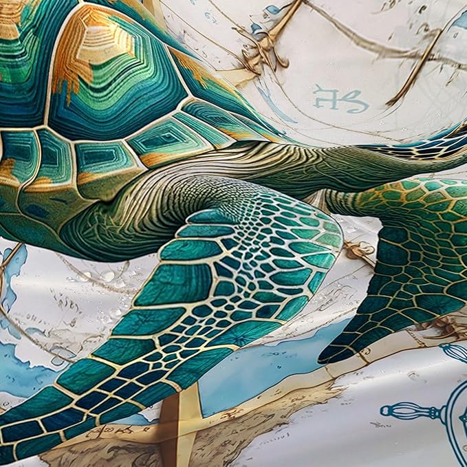 AILONEN 3D Sea Turtle Shower Curtain,Green Sea Turtle Shower Curtain for Bathroom,Nautical Anchor Waterproof Fabric Shower Curtain Set with Hooks,72" W*78" H