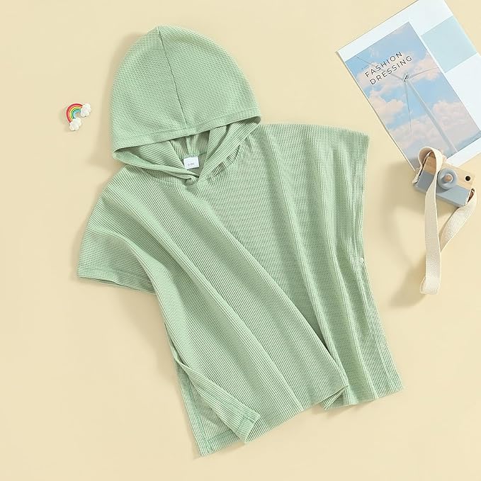 Toddler Beach Towel with Hood Kids Waffle Swim Cover Up Bath Towel Surf Poncho Boys Girls Hooded Beach Towel (Green, 5-6 Years)