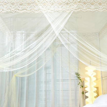 Bed Canopy, Princess Bed Curtain Net for Girls & Adults，Three-Doors Rectangle Lace Dome Netting (Yellow, King)