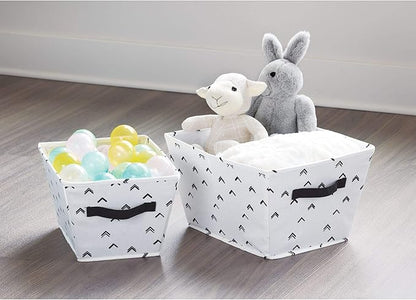 iDesign Arrow Fabric Storage Bin, Angled Medium Basket Container with Dual Side Handles for Closet, Bedroom, Toys, Nursery - Black and White