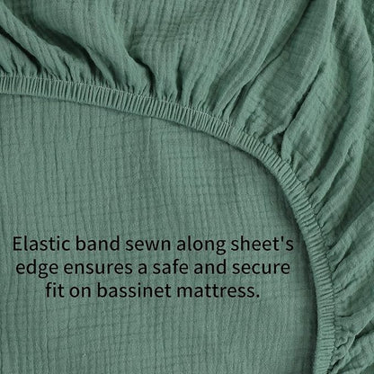 Muslin Bassinet Sheets 29"x 14" for Chicco LullaGo Anywhere, Baby Bjorn Cradle and Other Same Size Mattress Pad, Snuggly Soft 100% Cotton 2 Pack, Grey and Green