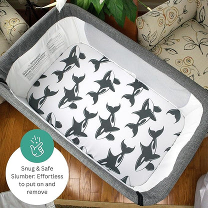 TansyPanda Bassinet Sheets for Mika Micky, Cuddor, Evolur Bedside Sleeper, Pack of 3, 19 x 32 Inch, Ultra Soft, Breathable, and Snug Fit, Unisex Boys and Girls, Gray and White (Ocean Fish Theme)