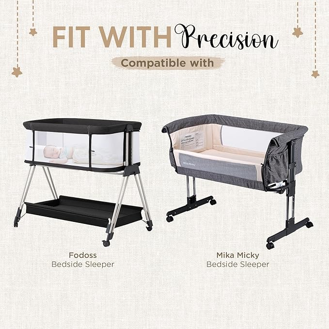 Bassinet Fitted Sheets - Compatible with Fodoss, Mika Micky & Dream on Me Poppy Traveler Bassinet | 100% Organic Jersey Cotton - White + Grey | 32x19 (2 Pack)