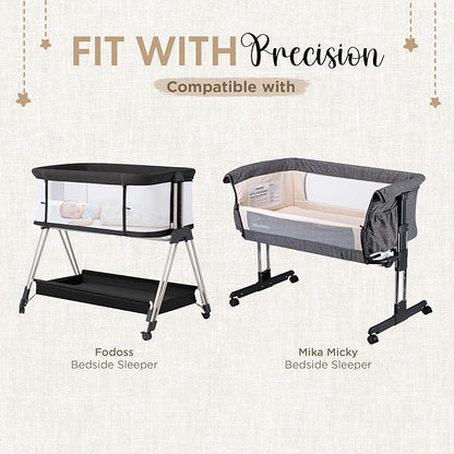 Bassinet Fitted Sheets - Compatible with Fodoss, Mika Micky & Dream on Me Poppy Traveler Bassinet | 100% Organic Jersey Cotton - White + Grey | 32x19 (2 Pack)