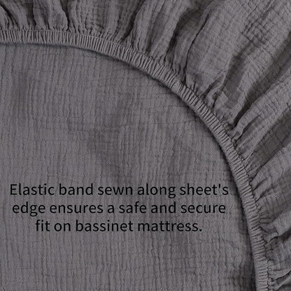 Muslin Bassinet Sheets 30"x 16" Compatible with Fisher-Price Soothing Motions and Dream On Me Lacy Baby Bassinet, 2 Pack 100% Cotton, White and Grey
