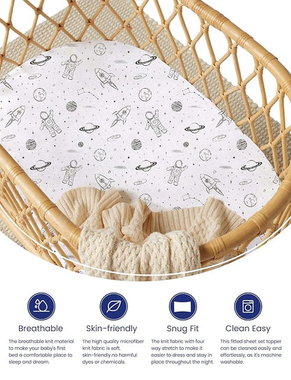 TotAha Premium Soft Space Bassinet Sheet for Boy Girl, Super Stretchy Jersey Knit Bassinet Fitted Sheet, Compatible with Halo, Maxi COSI, Mika Micky, SNOO, Baby Delight Mattress, 2 Pack