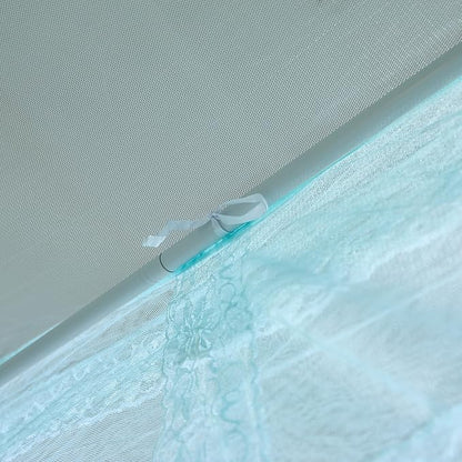 Bed Canopy, Princess Bed Curtain Net for Girls & Adults，Three-Doors Rectangle Lace Dome Netting (Green, Queen)