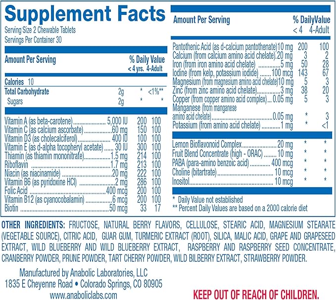Vitamins for Kids Multivitamin with Iron - 120 Chewable Tiger Tablets with Vitamins A, B-Complex, C, D, E, Iron, Calcium, Magnesium, Zinc, and More - Natural Berry Flavor - AVED Kids