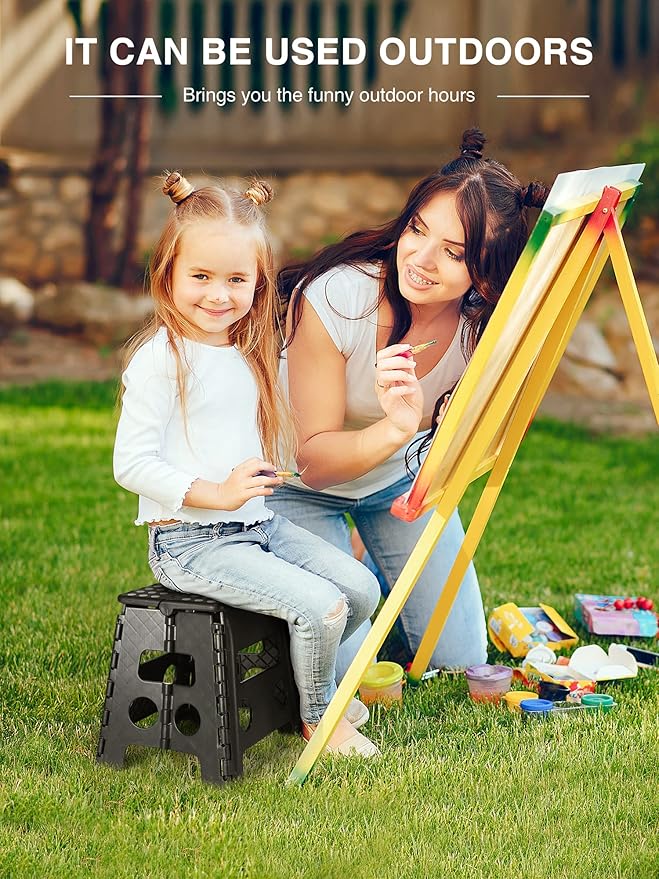 Folding Step Stool 13", Durable Kids Step Stool, Heavy Duty Step Stools for Adults, Compact Foot Stools, Light-Weight Toddler Step Stool for Kitchen, Bathroom, Holds Up to 300 lbs (Black)