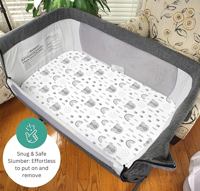 Bassinet Sheets for Mika Micky, Cuddor, Evolur Bedside Sleeper by TansyPanda, 3 Pack, 19 x 32 Inch, Ultra Soft, Breathable, and Snug Fit, Unisex Boys and Girls, Gray White (Woodland Rainbow)