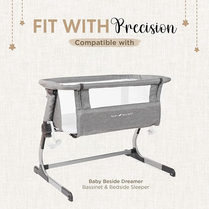 Bassinet Fitted Sheets - Compatible with Baby Delight Beside Me Dreamer Bassinet & Baby Joy Bedside Sleeper | 100% Organic Muslin Cotton - White + Grey | 33X20 (2 Pack)