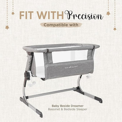 Bassinet Fitted Sheets - Compatible with Baby Delight Beside Me Dreamer Bassinet & Baby Joy Bedside Sleeper | 100% Organic Muslin Cotton - White + Grey | 33X20 (2 Pack)