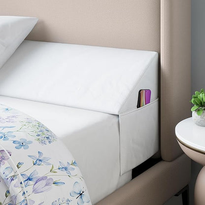 Wedge Pillow Headboard Bed Gap Filler Full - Headboard Pillow Full Size 54 X 10 X 6 - Long Pillow for Bed Wedge Gap Filler with Large Pocket for Bed Accessories - Mattress Gap Filler (White)