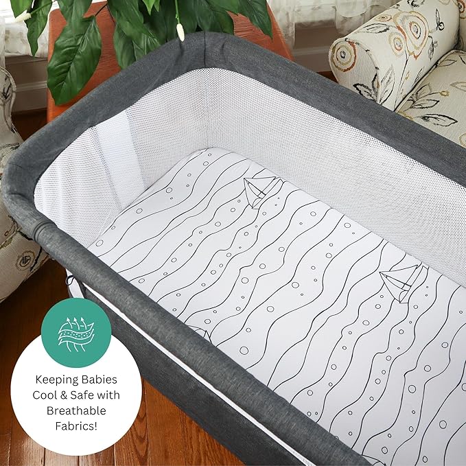 TansyPanda Bassinet Sheets for Bellababy, Besrey, AMKE, Milliard Bedside Bassinet Sleeper, Pack of 4, 20 x 33 Inch, Ultra Soft, Breathable, Snug Fit, Unisex Boys, Girls, Gray White (Ocean Fish Theme)