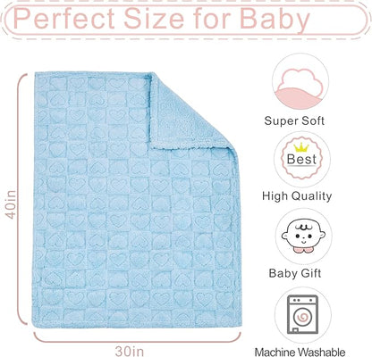 Sherpa Fleece Baby Blanket Heart Checkered Blanket, Ultra Soft Fluffy Premium Baby Blankets for Boys Girls, Cozy Infant Toddler Newborn Receiving Blankets for Crib Stroller 30”×40” (Blue)