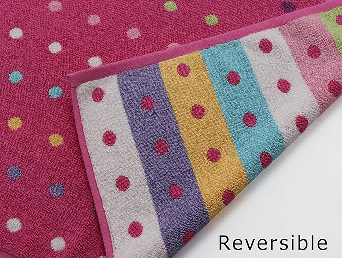 Bath Time Kids Bath Mat - Sugar & Spice 100% Cotton Reversible Shower Mat - Soft Absorbent 1100 GSM Toddler Bath Tub Mat - Step Out Towel Floor Mat -Not a Bathroom Rug-21x34- Pink Multi