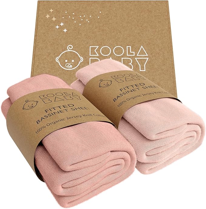 Bassinet Fitted Sheets - Compatible with 4moms MamaRoo Sleep Bassinet | 100% Organic Jersey Cotton - Light Pink + Dark Pink | 30x18 (2 Pack)