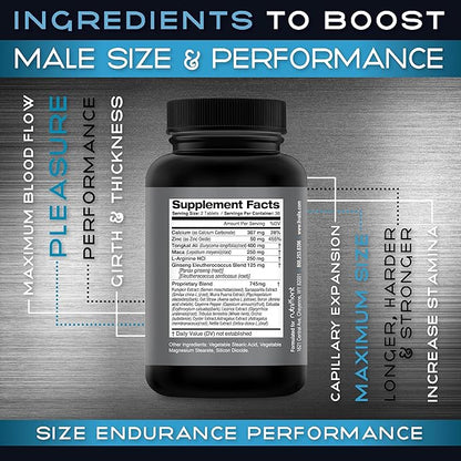 Livalis- Male Size Expansion Pills- Enlargement Formula for Men- Extend in Length, Thickness and Girth- 3+ inches in 90 Days Reported - Performance and Stamina Multiplier 60 ct