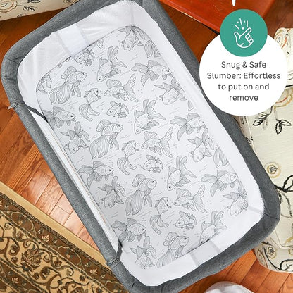 TansyPanda Bassinet Sheets for Bellababy, Besrey, AMKE, Milliard Bedside Bassinet Sleeper, Pack of 4, 20 x 33 Inch, Ultra Soft, Breathable, Snug Fit, Unisex Boys, Girls, Gray White (Ocean Fish Theme)