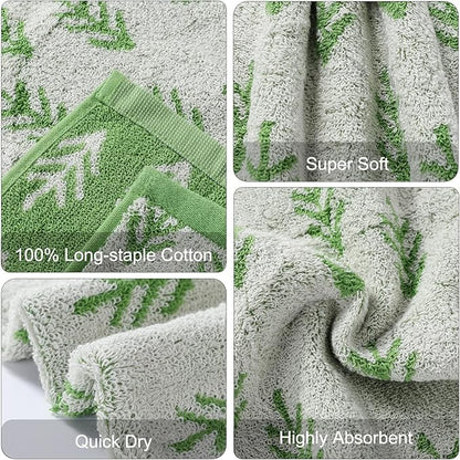 Luxury Christmas Tree Pine Green Bath Towel Sets for Bathroom, 1 Bath Towels 1 Hand Towels 1 Washcloths 100% Cotton Fluffy Highly Absorbent Double Sided Pattern Towel for Women Kids Elderly