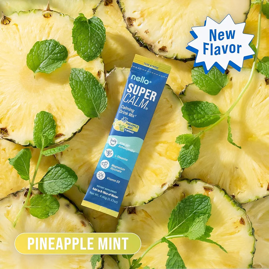 Supercalm Drink Mix – Ashwagandha KSM-66, Magnesium Glycinate, L-Theanine, Vitamin D3 – Pineapple Mint Flavor 