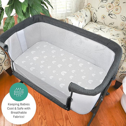 TansyPanda Bassinet Sheets for Bellababy, Besrey, AMKE, and Milliard Bedside Bassinet Sleeper, 3PC, 20 x 33 Inch, Ultra Soft, Breathable, Snug Fit, Unisex Boys, Girls, Gray White (Woodland Rainbow)