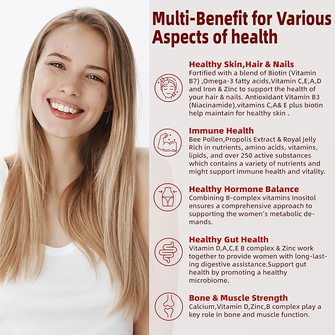 Women’s 50+ Multivitamins, Multivitamin for Women with Vitamin A, C, D3, E and Zinc for Immune Health Support, Calcium & More, Vegan Sugar Free 120 Count