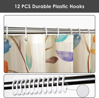 Boho Floral Shower Curtain, Spring Colorful Botanical Flower Leaves Bohemian Yellow Fabric Shower Curtain Set with 12 Hooks, Bathroom Bathtub Accessories Decor Cloth Curtain 60x72 Inches