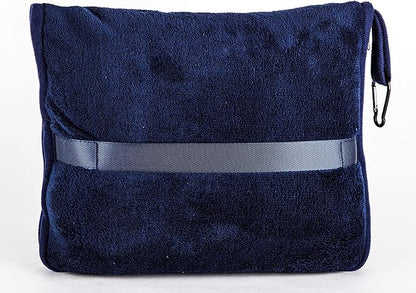 BlueHills Premium Soft Travel Blanket Pillow Airplane Blanket Packed in Soft Bag Pillowcase with Hand Luggage Belt and Backpack Clip, Compact Pack Large Blanket for Any Travel (Navy Blue T002)