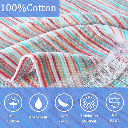 VOOVA & MOVAS Hooded Beach Towel for Big Kids | Large (8-16Years) Soft and Absorbent Cotton Poncho Towel Robe for Pool, Swim, and Bath, Rainbow