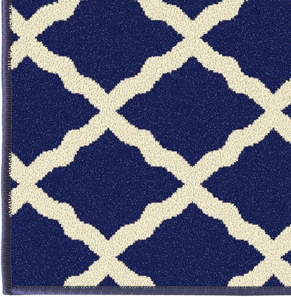 Machine Washable Moroccan Trellis Design Non-Slip Rubberback 5x7 Traditional Indoor Area Rug for Living Room, Bedroom, Dining Room, 5' x 6'6", Navy